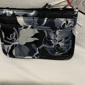 Quilted Floral Wristlet Wallet in Black & Gray